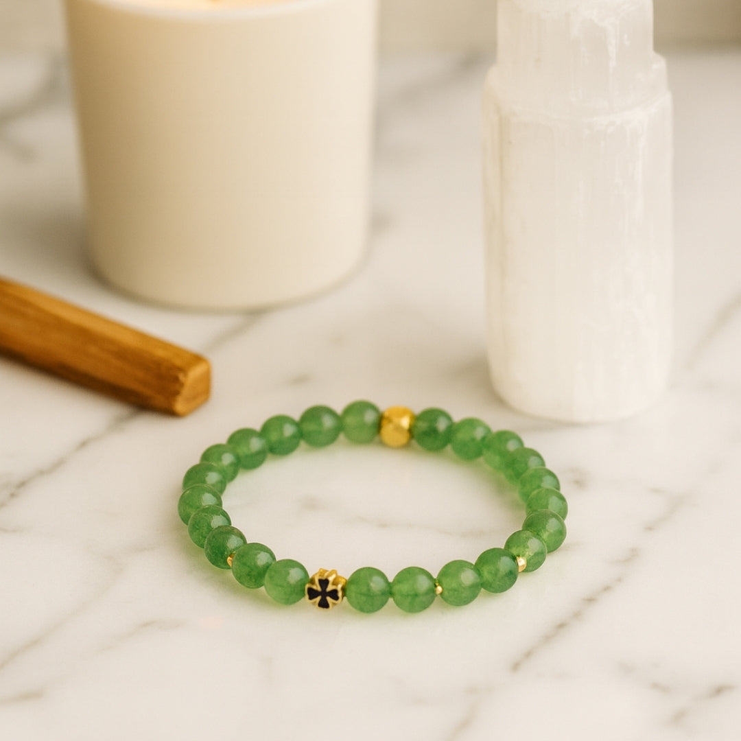 Aventurine Clover Bracelet 6 mm Golden Luck