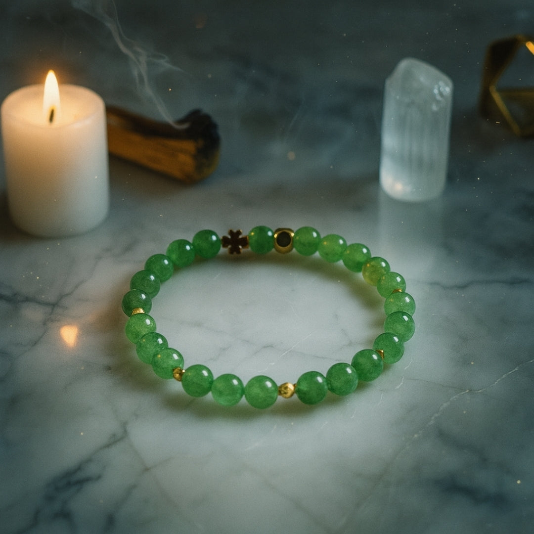 Aventurine Clover Bracelet 6 mm Golden Luck