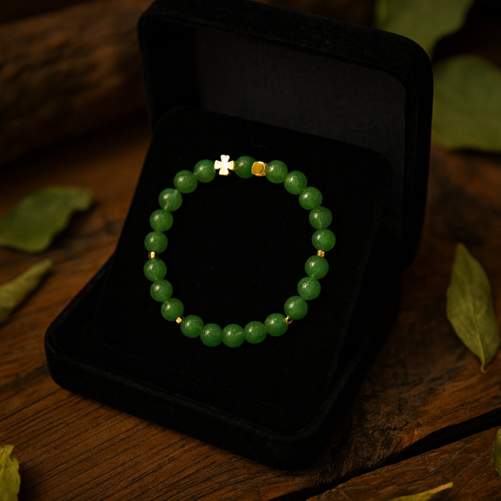 Aventurine Clover Bracelet 6 mm Golden Luck
