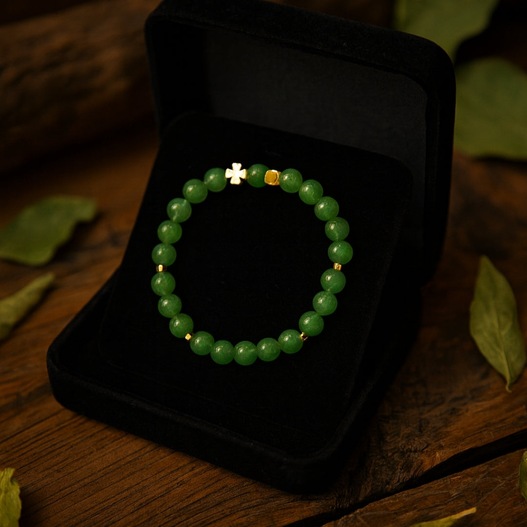 Aventurine Clover Bracelet 6 mm Golden Luck