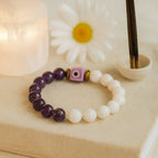 Moonstone Amethyst Evil Eye Talisman|Lunar Amethyst Bracelet|8mmGold Hematite