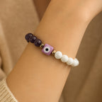 Moonstone Amethyst Evil Eye Talisman|Lunar Amethyst Bracelet|8mmGold Hematite