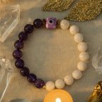 Moonstone Amethyst Evil Eye Talisman|Lunar Amethyst Bracelet|8mmGold Hematite