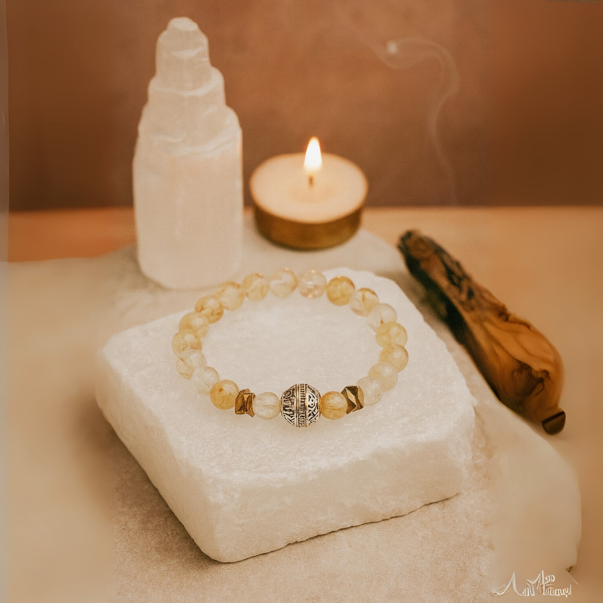 Citrine Hematite Healing Bracelet 8mm|Gemstone Beads with Tibetan Knot Talisman