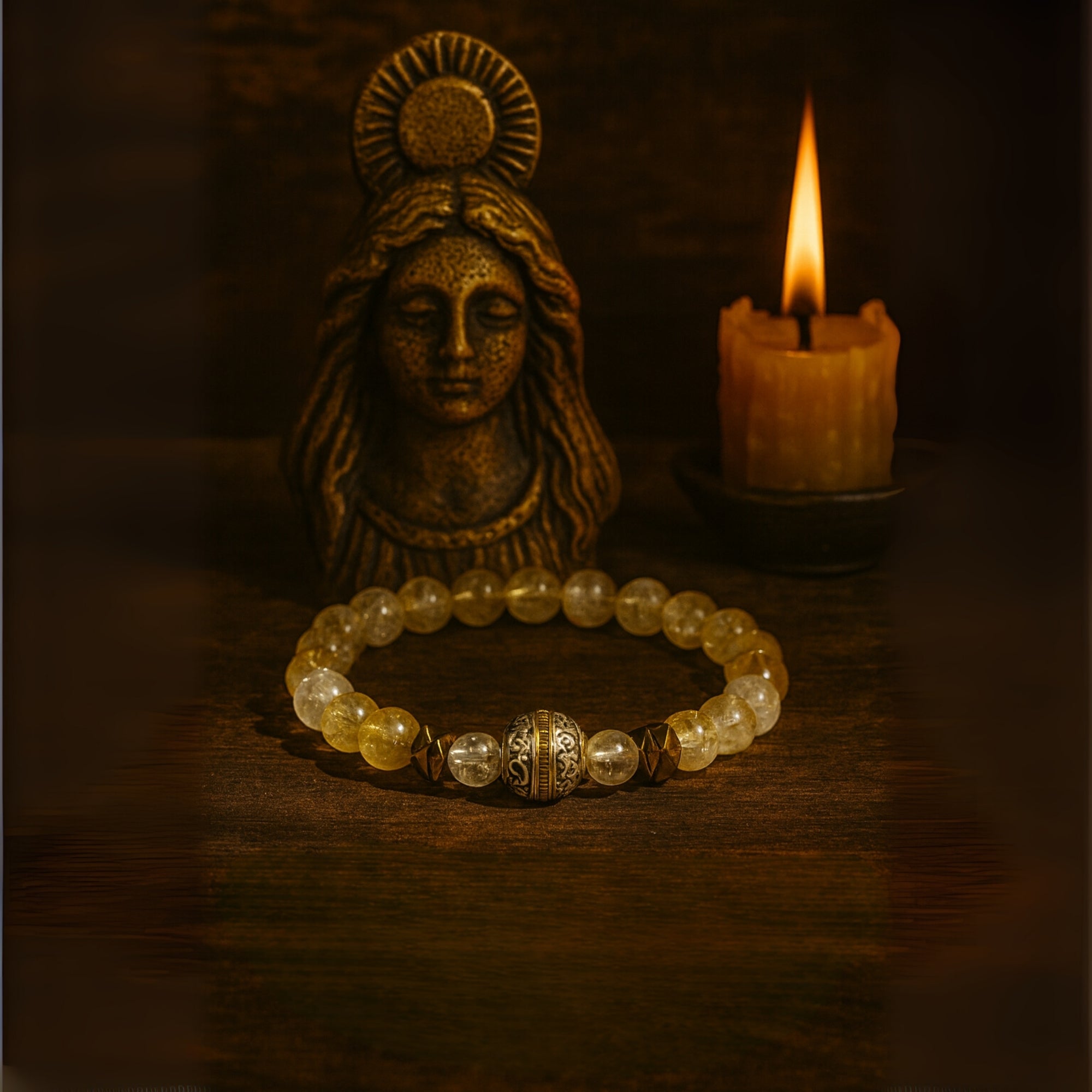 Citrine Hematite Healing Bracelet 8mm|Gemstone Beads with Tibetan Knot Talisman