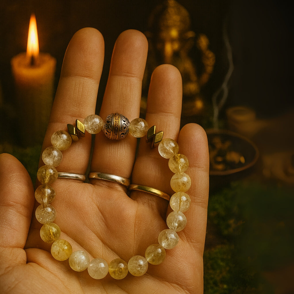 Citrine Hematite Healing Bracelet 8mm|Gemstone Beads with Tibetan Knot Talisman