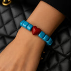 Heart of Sky Ceramic Love Bracelet Turquoise Ceramic Beads Red Heart Handmade Bracelet
