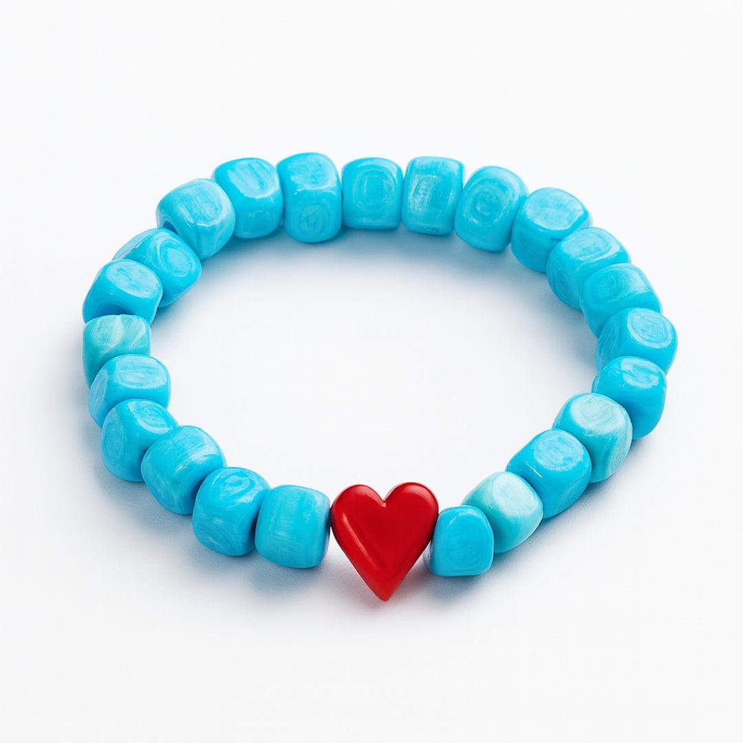 Heart of Sky Ceramic Love Bracelet Turquoise Ceramic Beads Red Heart Handmade Love Bracelet Symbolic Jewelry Meaningful Gift for Her