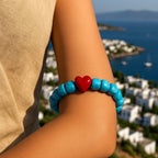 Heart of Sky Ceramic Love Bracelet Turquoise Ceramic Beads Red Heart Handmade Bracelet