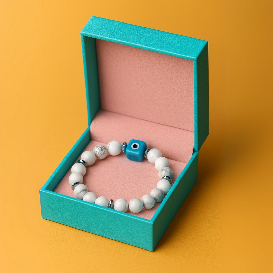 Howlite Evil Eye Bracelet 8mm with Hematite | Stellar Nazar Codex