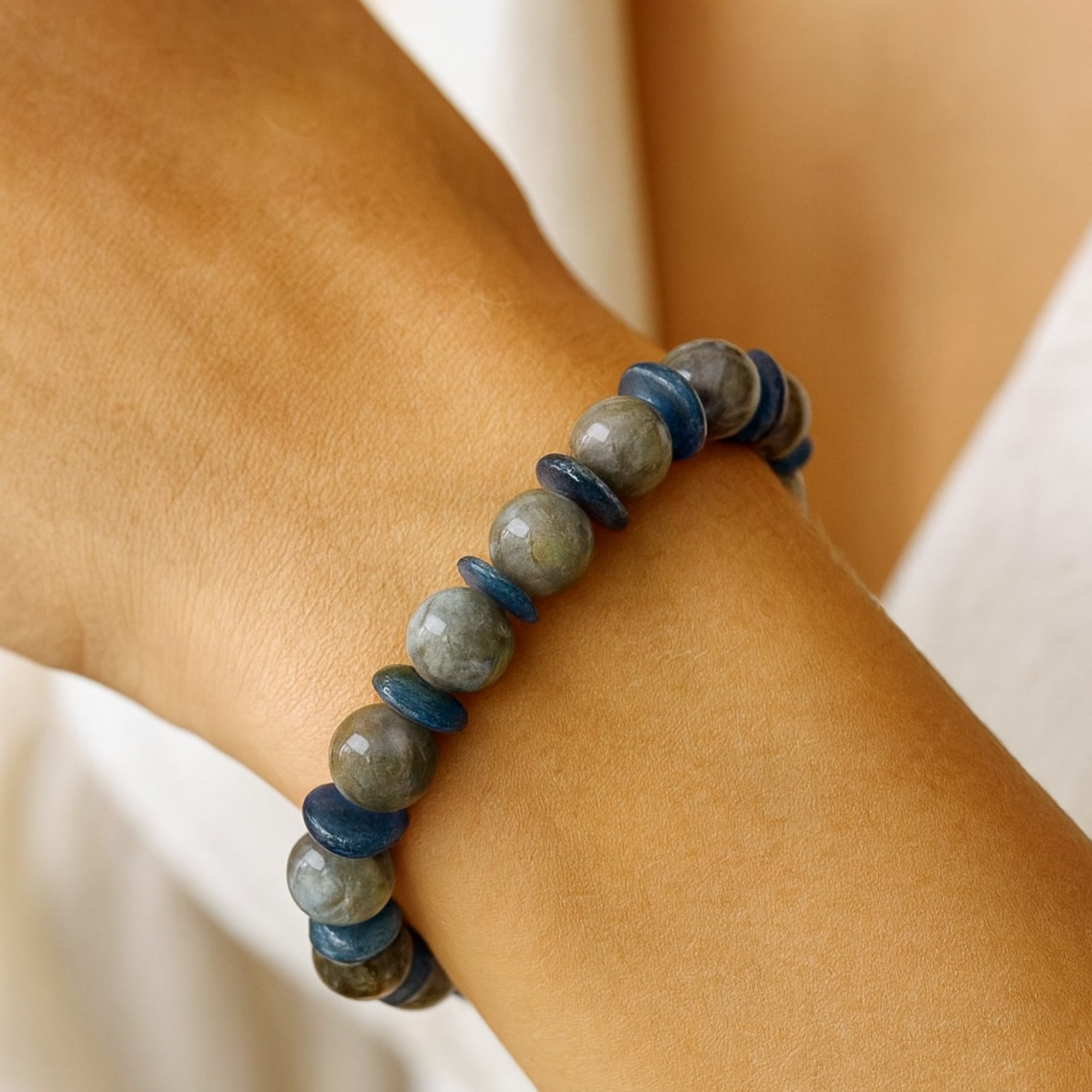 Labradorite Kyanite 10 mm Bracelet - Handcrafted Crystal Jewelry Gift