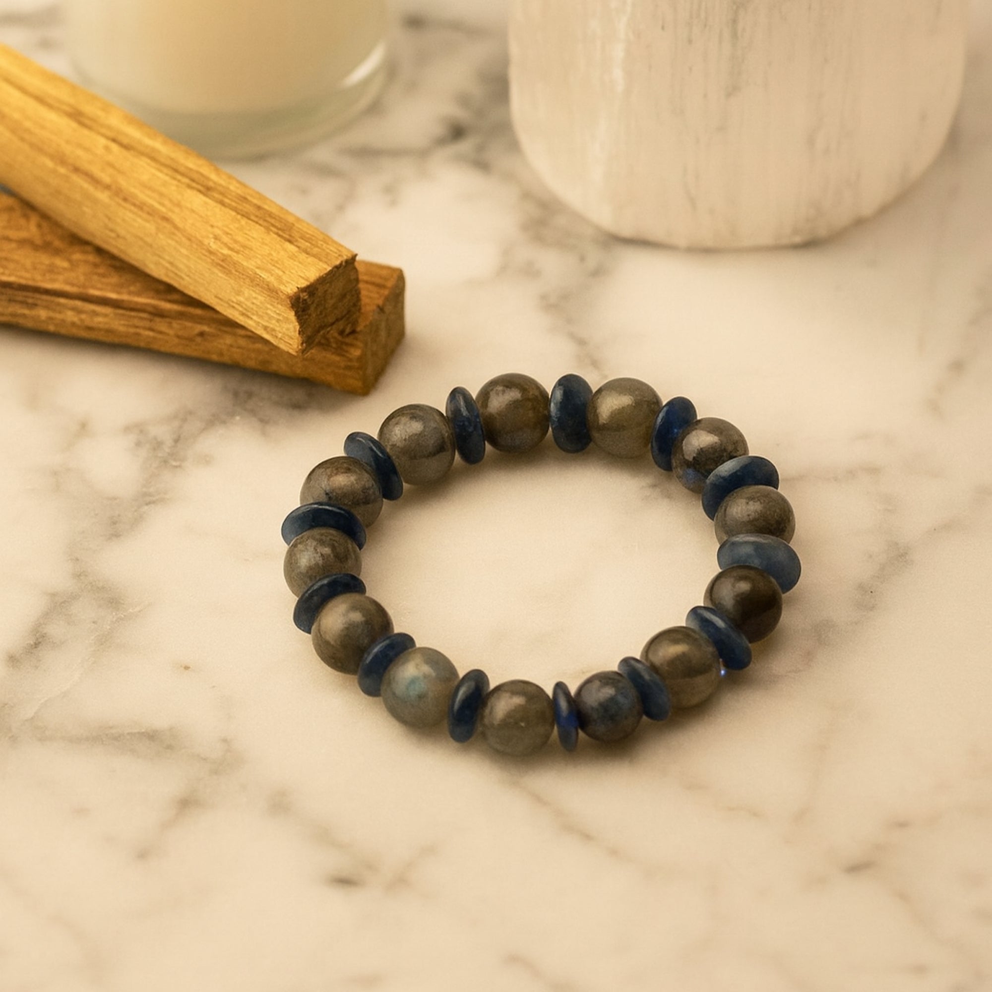 Labradorite Kyanite 10 mm Bracelet - Handcrafted Crystal Jewelry Gift
