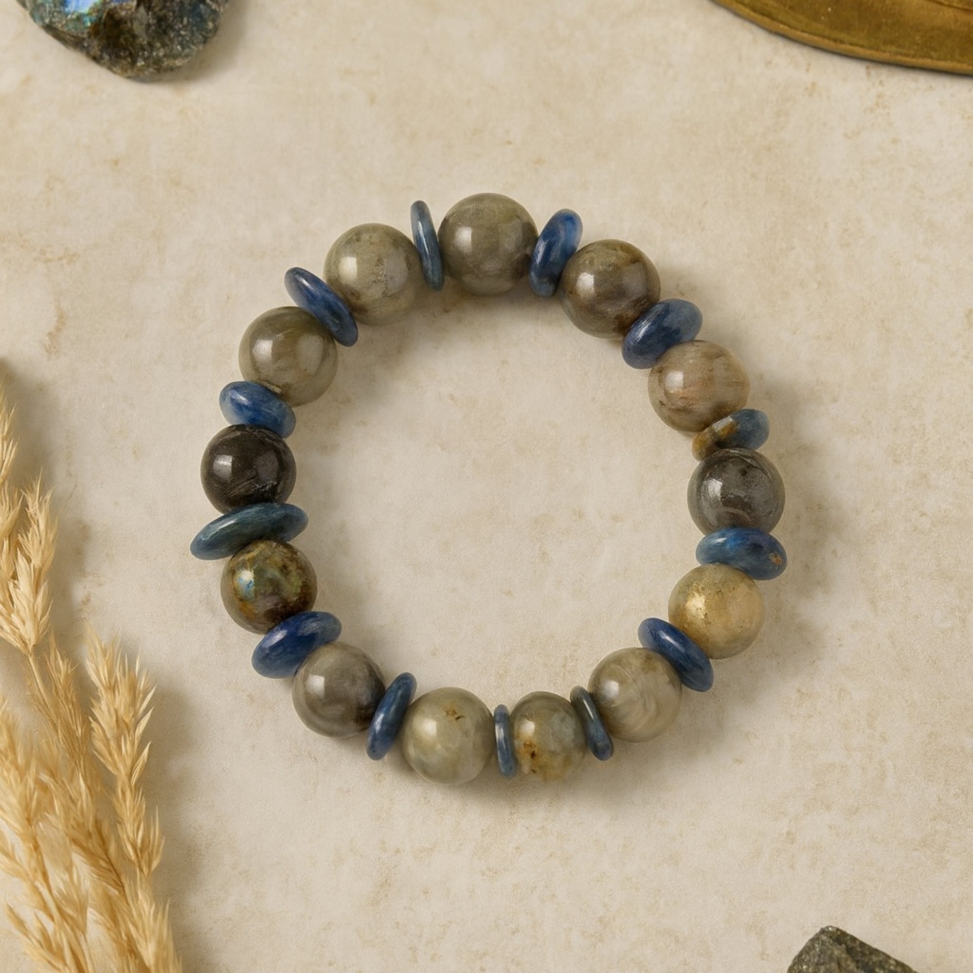 Labradorite Kyanite 10 mm Bracelet - Handcrafted Crystal Jewelry Gift