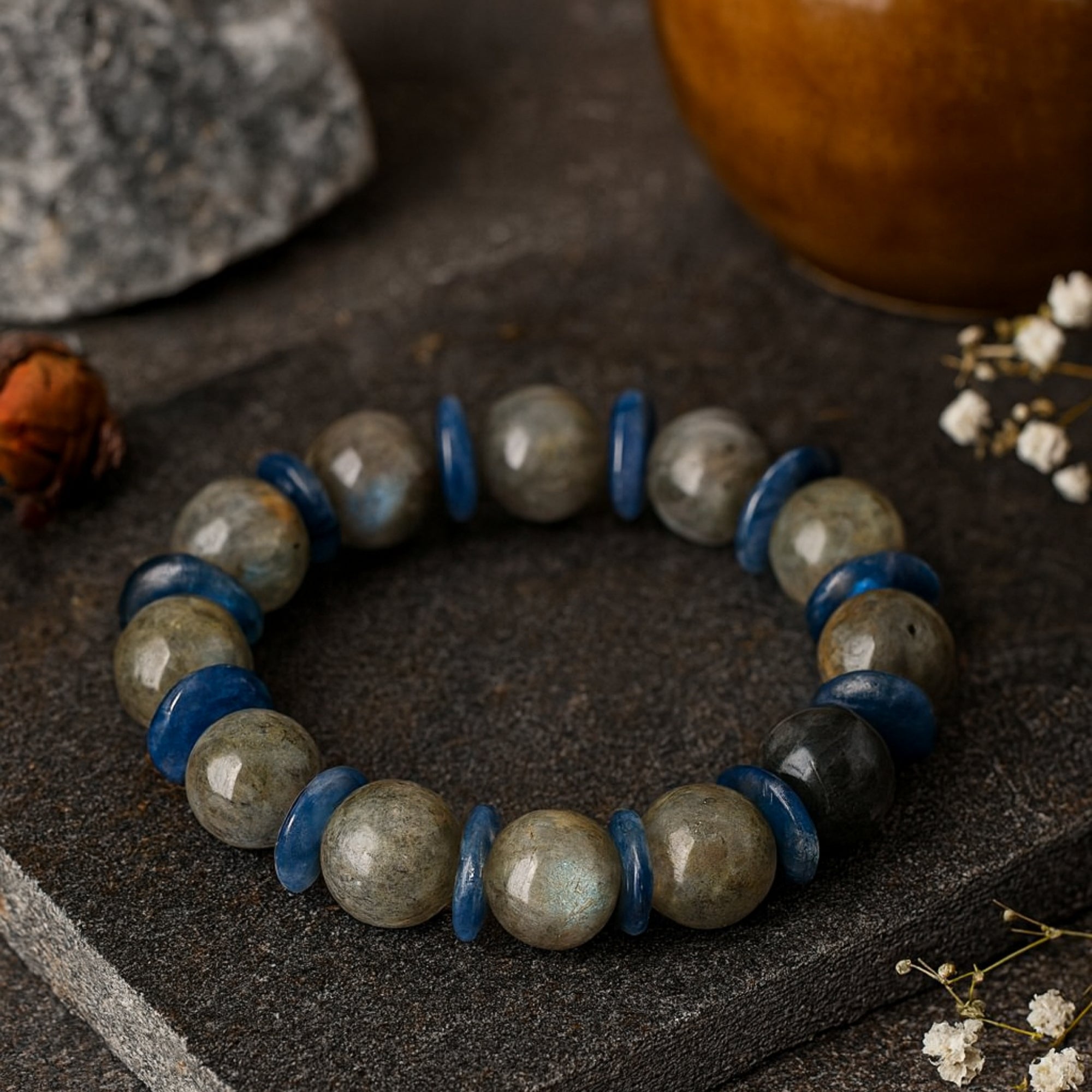 Labradorite Kyanite 10 mm Bracelet - Handcrafted Crystal Jewelry Gift