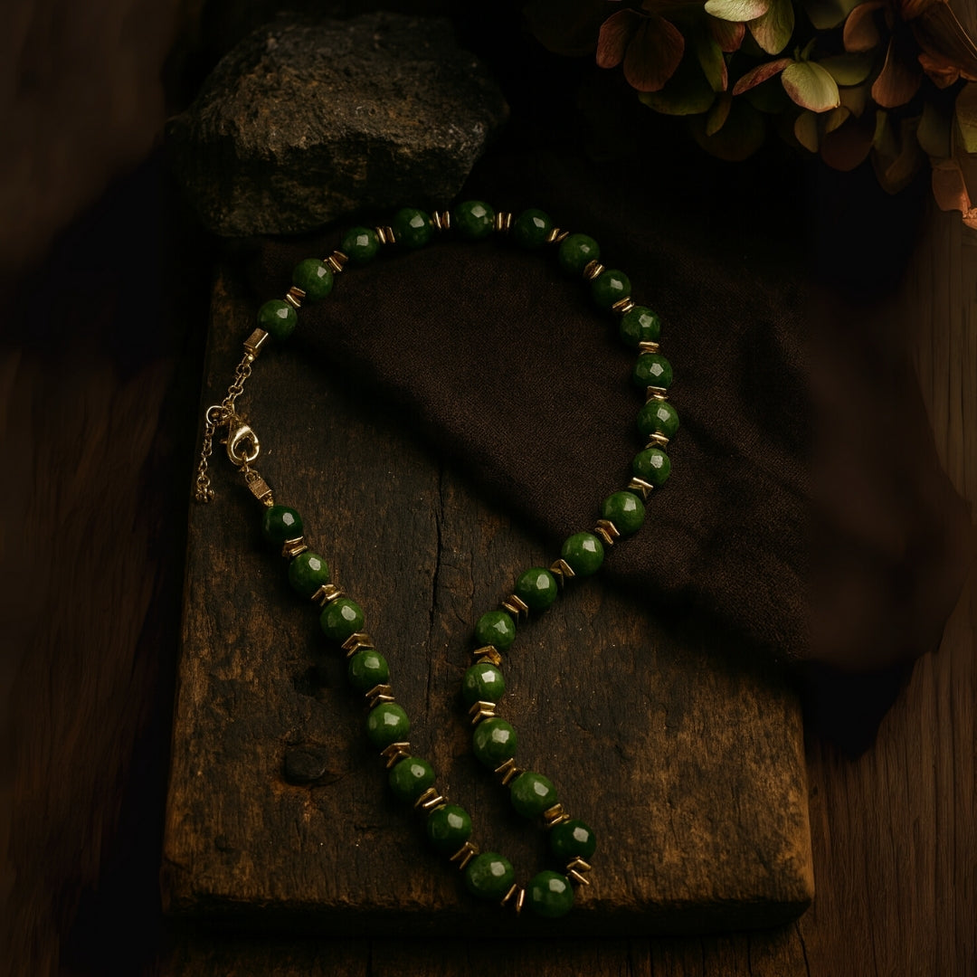 Jade Faceted Abundance Necklace with Square Hematite 8mm