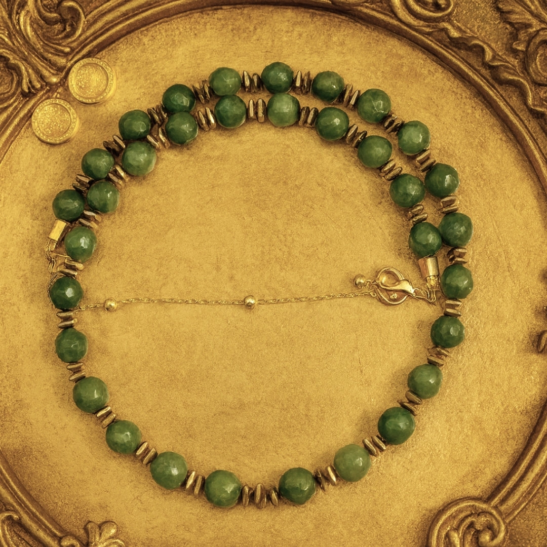 Jade Faceted Abundance Necklace with Square Hematite 8mm