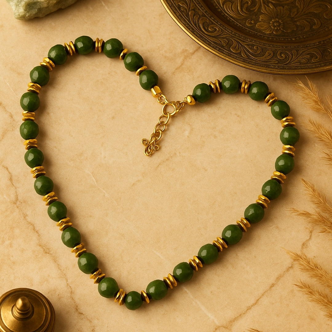 Jade Faceted Abundance Necklace with Square Hematite 8mm