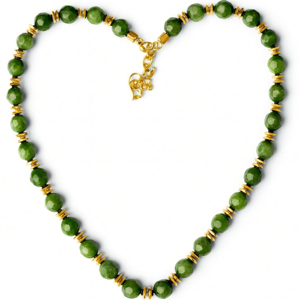 Jade Faceted Abundance Necklace with Square Hematite 8mm