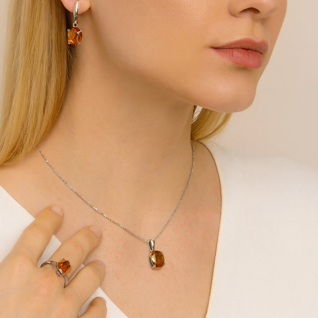 Zultanit Color- Changing Jewelry Gift Set | Sterling Silver Ring Earrings Necklace