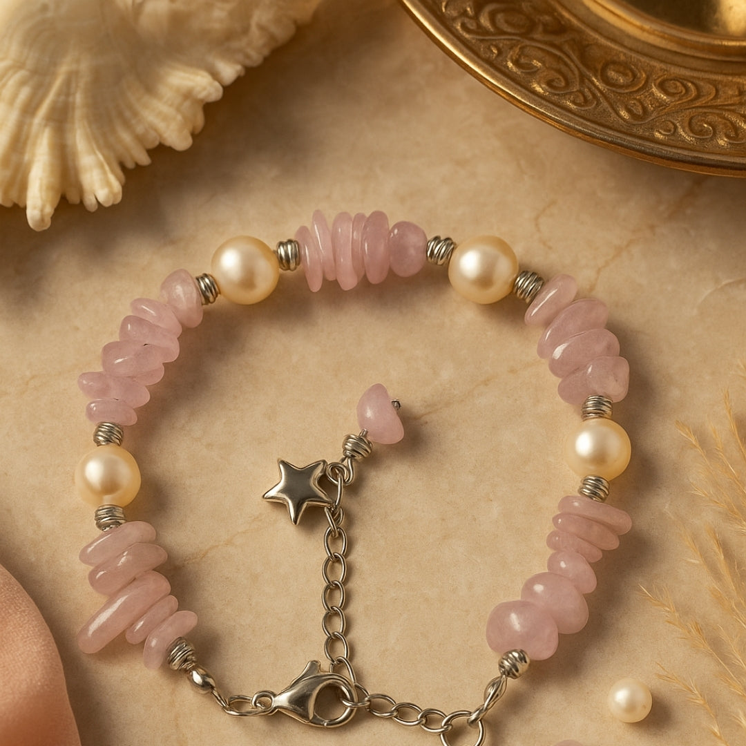 Kunzite Pearl Bracelet Natural Kunzite Jewelry Healing Crystal Bracelet Heart Chakra Jewelry Serenity Inner Light Gift for Her