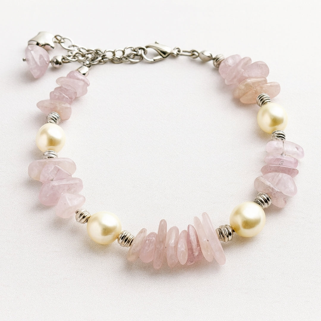 Kunzite Pearl Bracelet Natural Kunzite Jewelry Healing Crystal Bracelet Heart Chakra Jewelry Serenity Inner Light Gift for Her