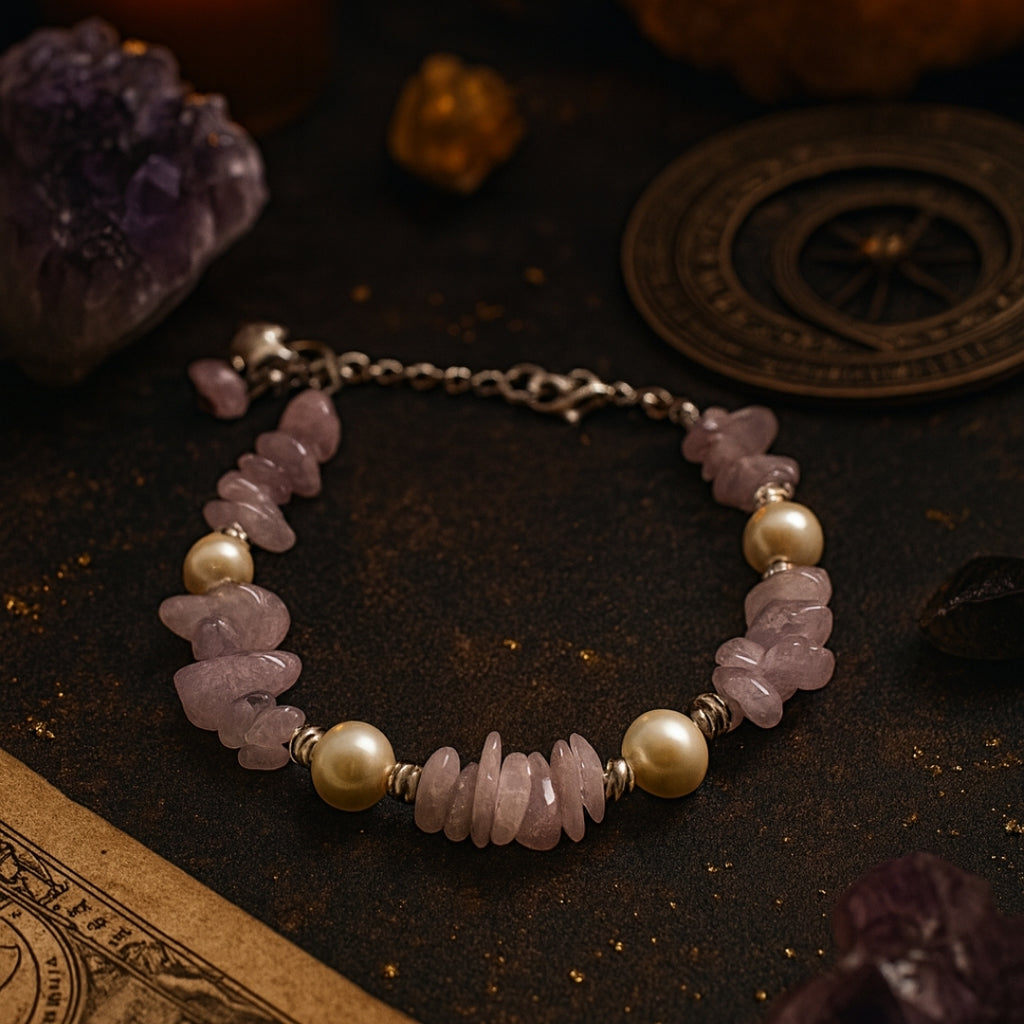 Kunzite Pearl Bracelet Natural Kunzite Jewelry Healing Crystal Bracelet Heart Chakra Jewelry Serenity Inner Light Gift for Her