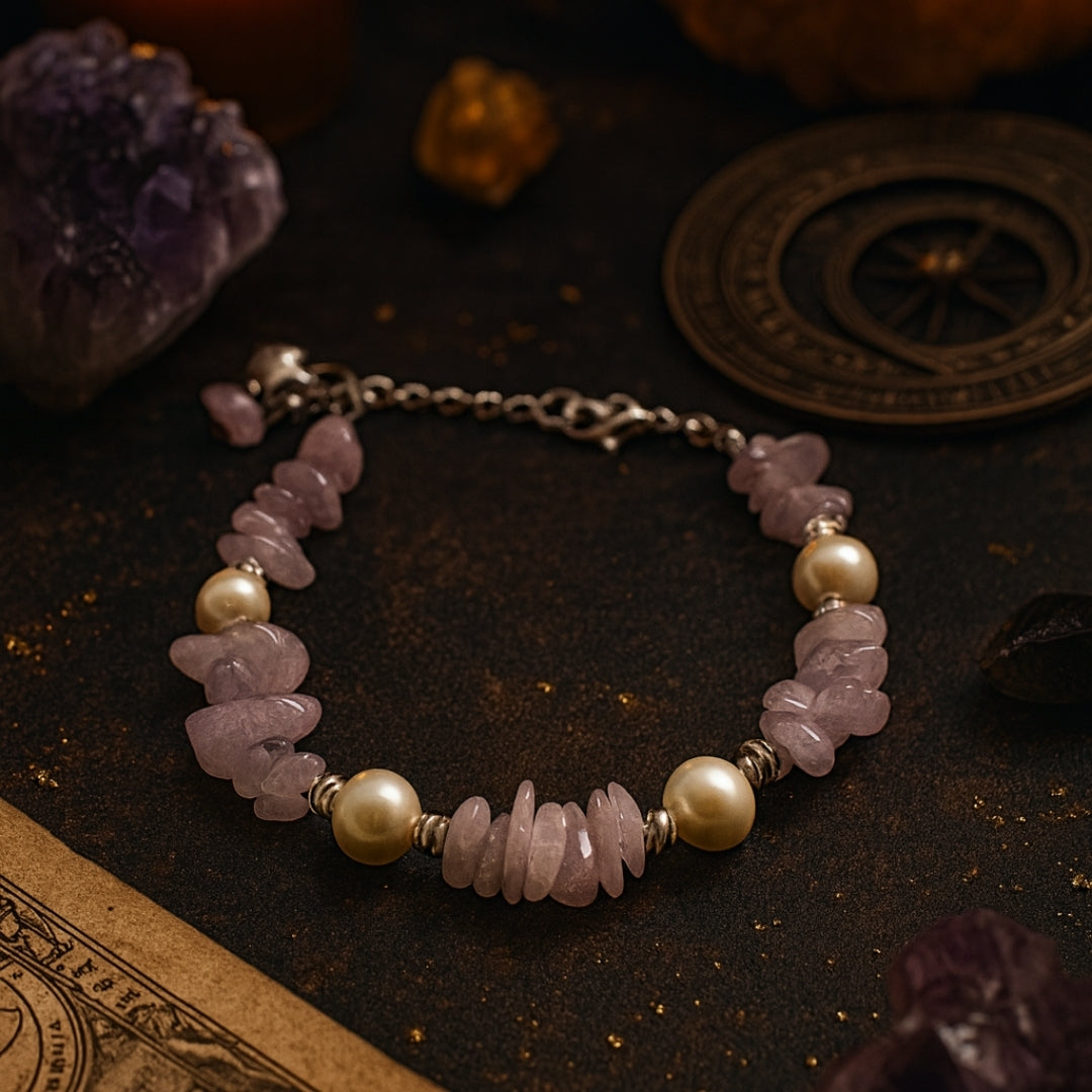 Kunzite Pearl Bracelet Natural Kunzite Jewelry Healing Crystal Bracelet Heart Chakra Jewelry Serenity Inner Light Gift for Her