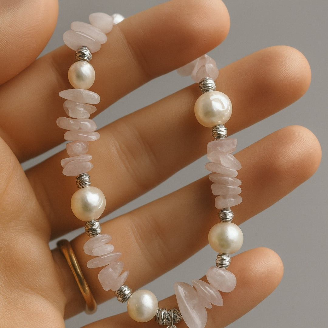 Kunzite Pearl Bracelet Natural Kunzite Jewelry Healing Crystal Bracelet Heart Chakra Jewelry Serenity Inner Light Gift for Her