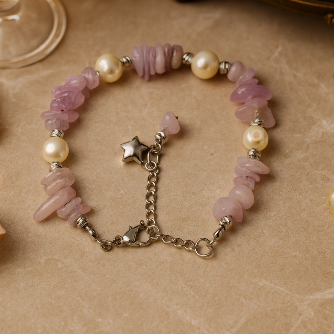 Kunzite Pearl Bracelet Natural Kunzite Jewelry Healing Crystal Bracelet Heart Chakra Jewelry Serenity Inner Light Gift for Her
