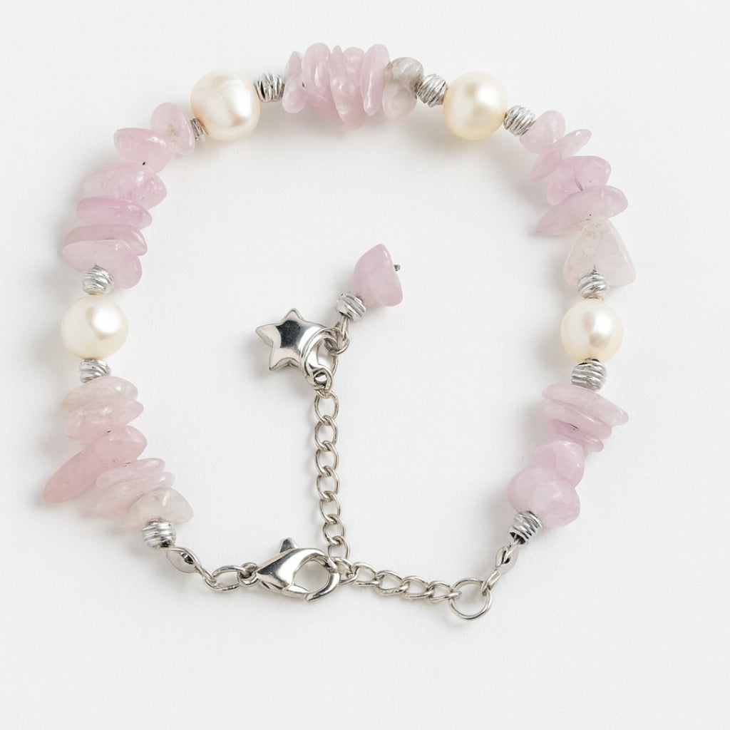 Kunzite Pearl Bracelet Natural Kunzite Jewelry Healing Crystal Bracelet Heart Chakra Jewelry Serenity Inner Light Gift for Her