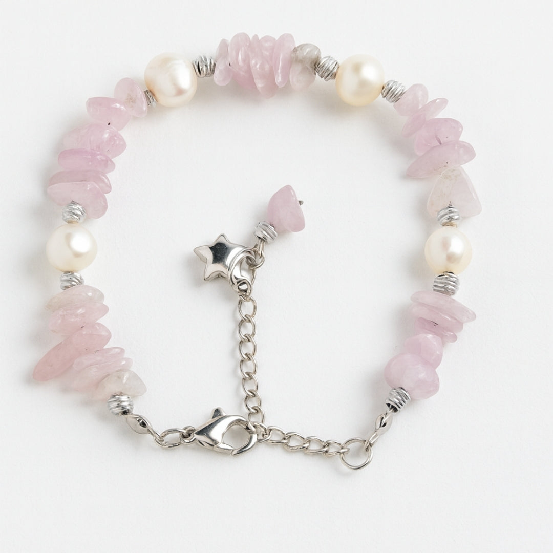 Kunzite Pearl Bracelet Natural Kunzite Jewelry Healing Crystal Bracelet Heart Chakra Jewelry Serenity Inner Light Gift for Her