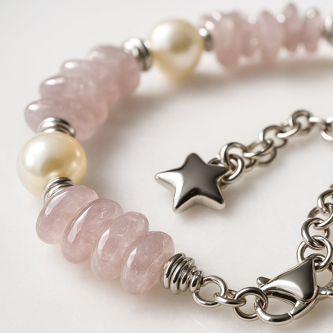 Kunzite Pearl Bracelet Natural Kunzite Jewelry Healing Crystal Bracelet Heart Chakra Jewelry Serenity Inner Light Gift for Her