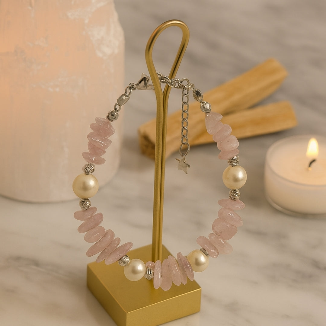 Kunzite Pearl Bracelet Natural Kunzite Jewelry Healing Crystal Bracelet Heart Chakra Jewelry Serenity Inner Light Gift for Her