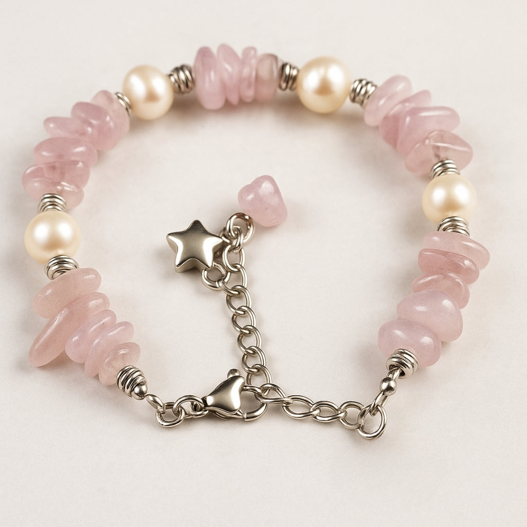 Kunzite Pearl Bracelet Natural Kunzite Jewelry Healing Crystal Bracelet Heart Chakra Jewelry Serenity Inner Light Gift for Her