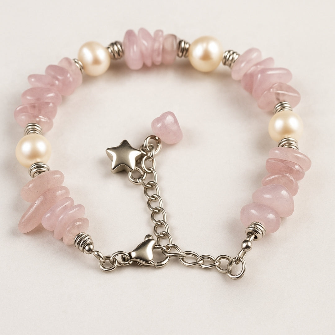 Kunzite Pearl Bracelet Natural Kunzite Jewelry Healing Crystal Bracelet Heart Chakra Jewelry Serenity Inner Light Gift for Her