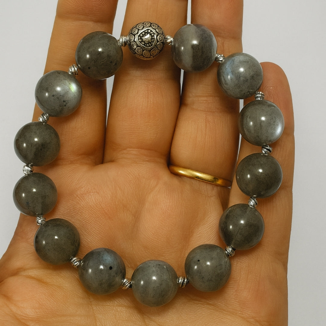 Labradorite Bracelet 12mm Luxury Energy Talisman Transformation Protection Intuition Aura Shield Handmade Crystal Jewelry Gift for Her Him