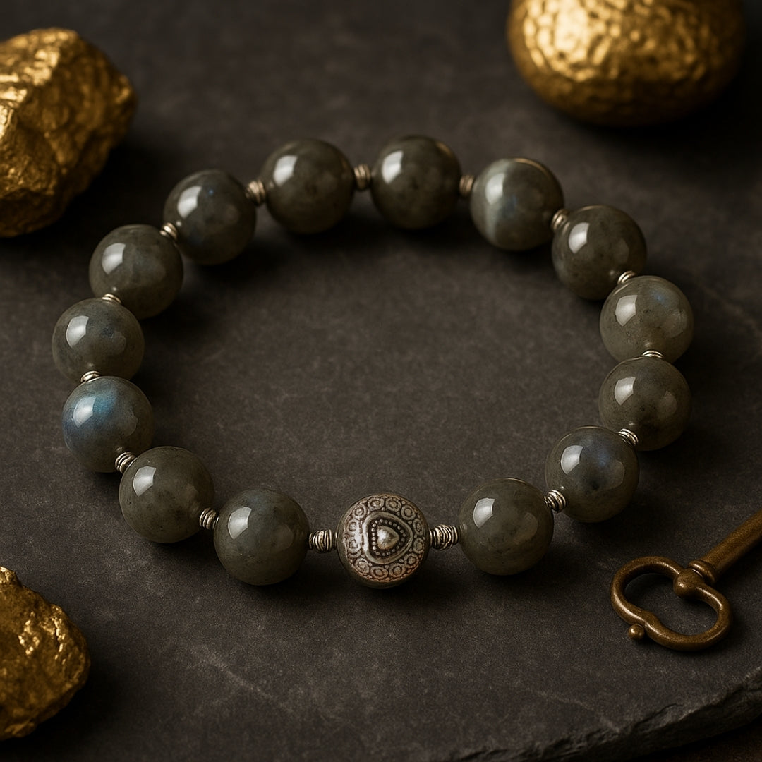Labradorite Bracelet 12mm Luxury Energy Talisman Transformation Protection Intuition Aura Shield Handmade Crystal Jewelry Gift for Her Him