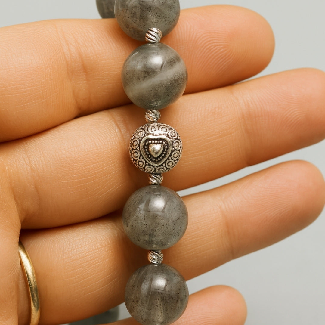 Labradorite Bracelet 12mm Luxury Energy Talisman Transformation Protection Intuition Aura Shield Handmade Crystal Jewelry Gift for Her Him