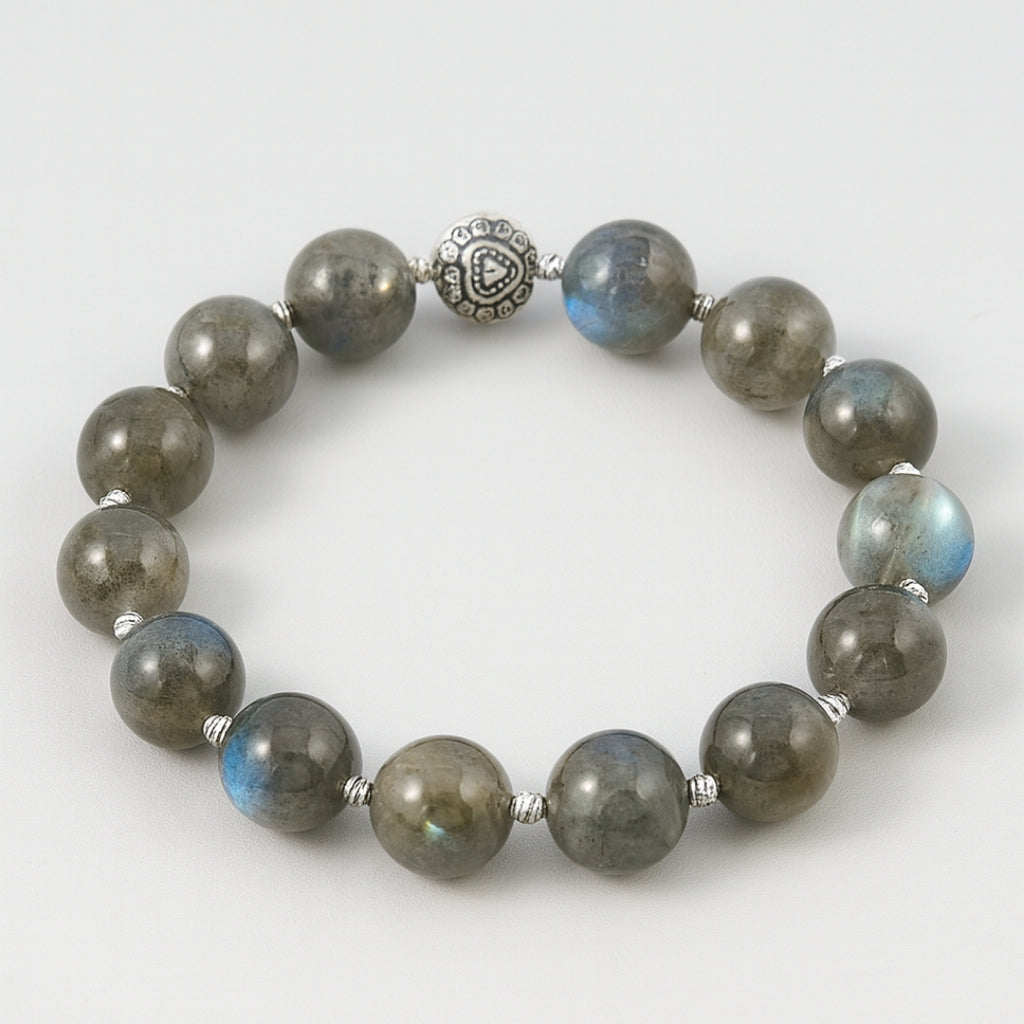 Labradorite Bracelet 12mm Luxury Energy Talisman Transformation Protection Intuition Aura Shield Handmade Crystal Jewelry Gift for Her Him