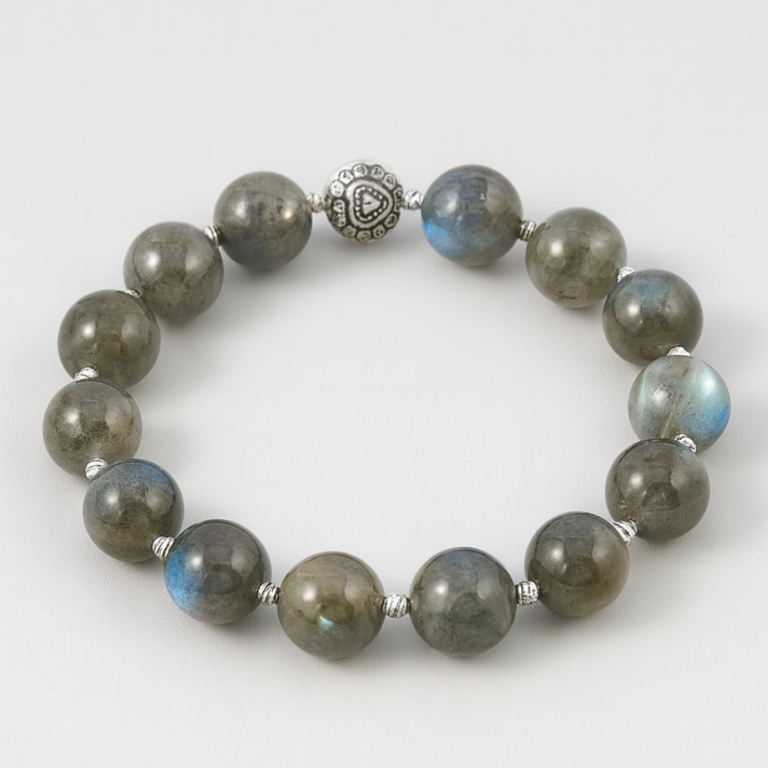 Labradorite Bracelet 12mm Luxury Energy Talisman Transformation Protection Intuition Aura Shield Handmade Crystal Jewelry Gift for Her Him