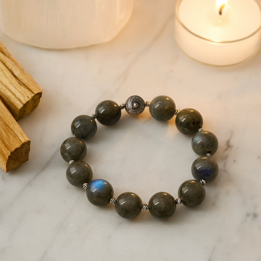Labradorite Bracelet 12mm Luxury Energy Talisman Transformation Protection Intuition Aura Shield Handmade Crystal Jewelry Gift for Her Him