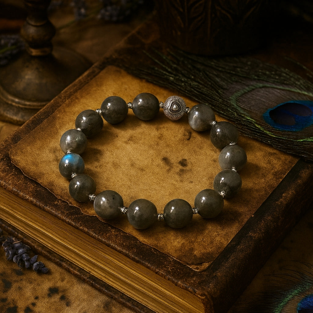 Labradorite Bracelet 12mm Luxury Energy Talisman Transformation Protection Intuition Aura Shield Handmade Crystal Jewelry Gift for Her Him