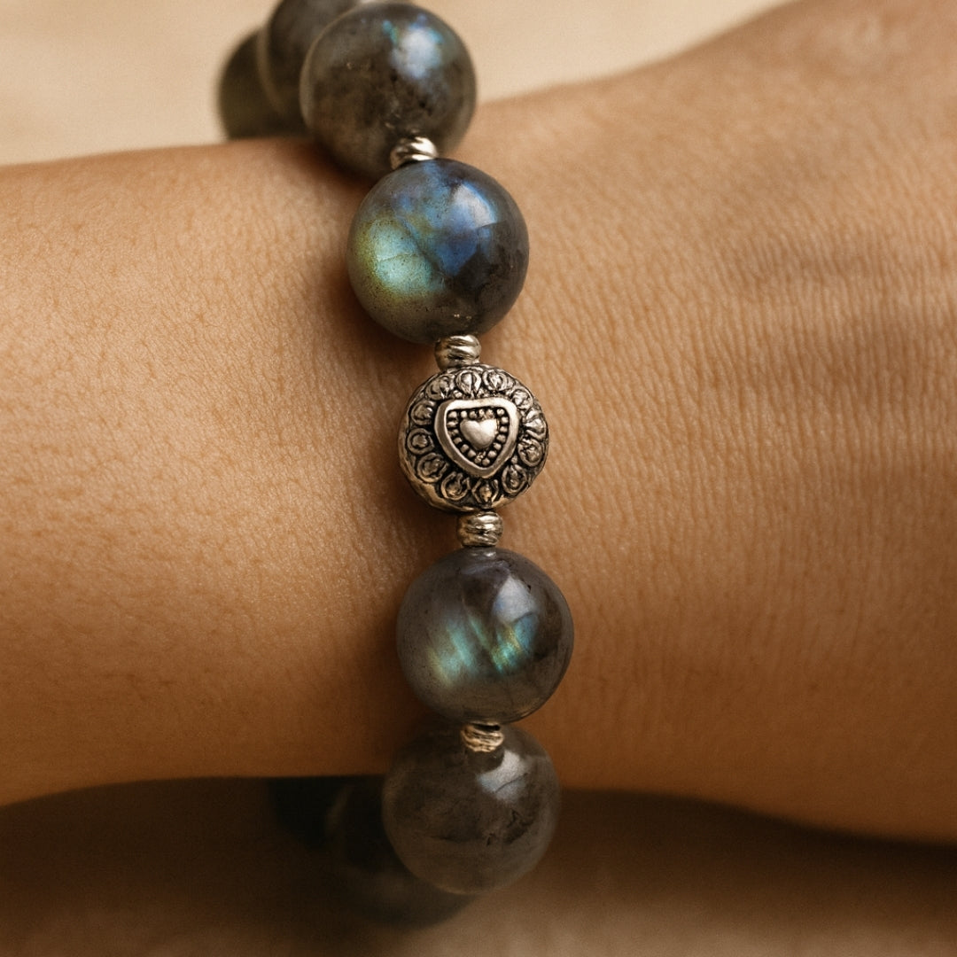Labradorite Bracelet 12mm Luxury Energy Talisman Transformation Protection Intuition Aura Shield Handmade Crystal Jewelry Gift for Her Him