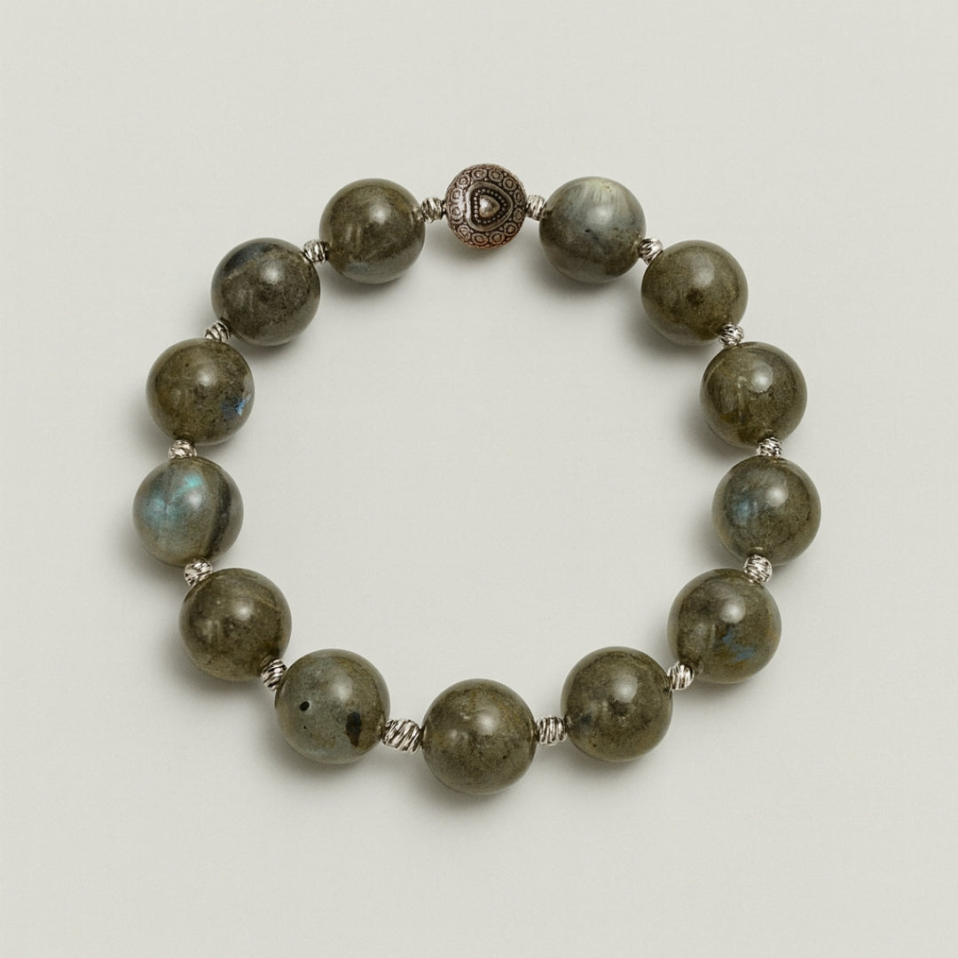 Labradorite Bracelet 12mm Luxury Energy Talisman Transformation Protection Intuition Aura Shield Handmade Crystal Jewelry Gift for Her Him