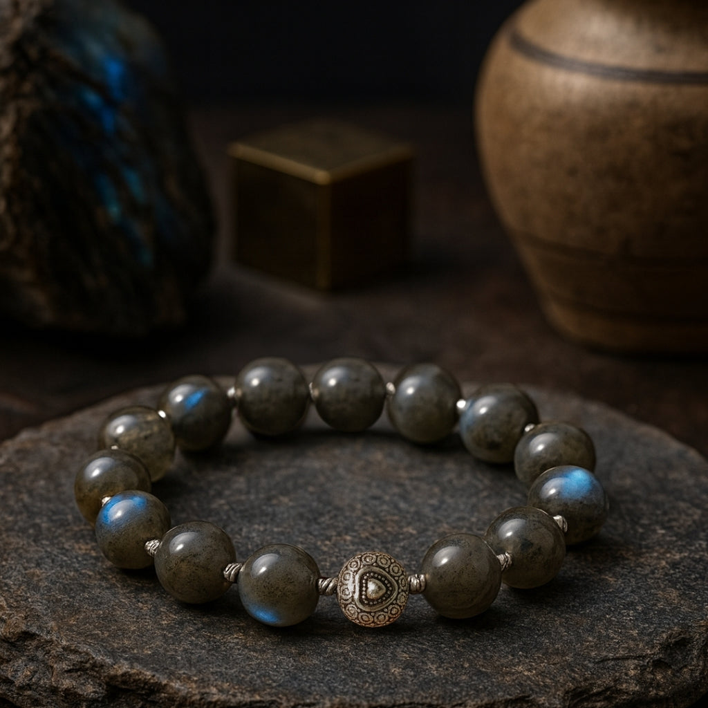 Labradorite Bracelet 12mm Luxury Energy Talisman Transformation Protection Intuition Aura Shield Handmade Crystal Jewelry Gift for Her Him