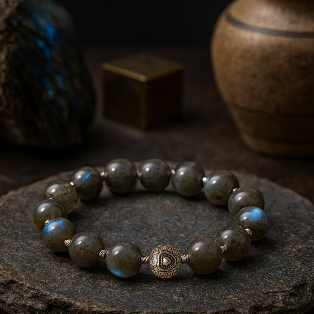 Labradorite Bracelet 12mm Luxury Energy Talisman Transformation Protection Intuition Aura Shield Handmade Crystal Jewelry Gift for Her Him