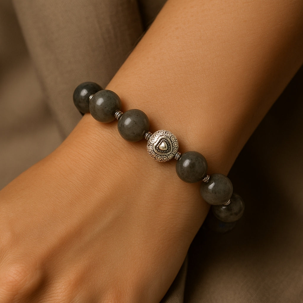 Labradorite Bracelet 12mm Luxury Energy Talisman Transformation Protection Intuition Aura Shield Handmade Crystal Jewelry Gift for Her Him