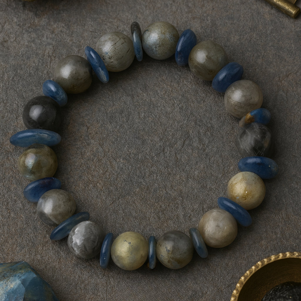 Labradorite Kyanite 10 mm Bracelet - Handcrafted Crystal Jewelry Gift