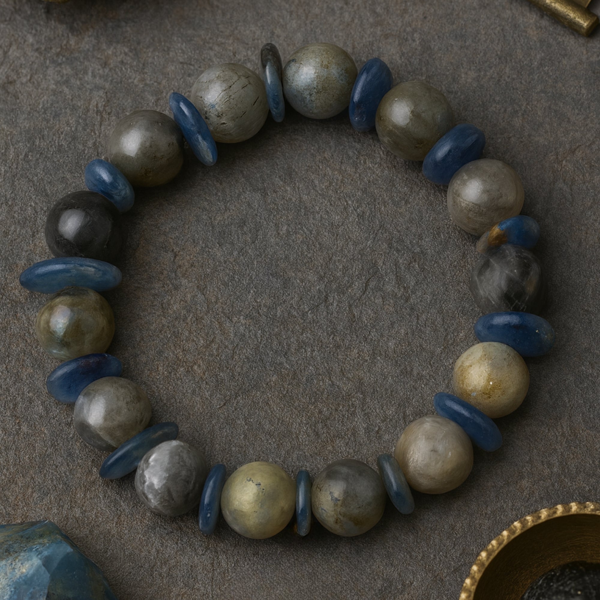 Labradorite Kyanite 10 mm Bracelet - Handcrafted Crystal Jewelry Gift