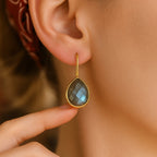 Labradorite Drop Earrings | Natural Labradorite 18K Gold Plated Dangle Earrings